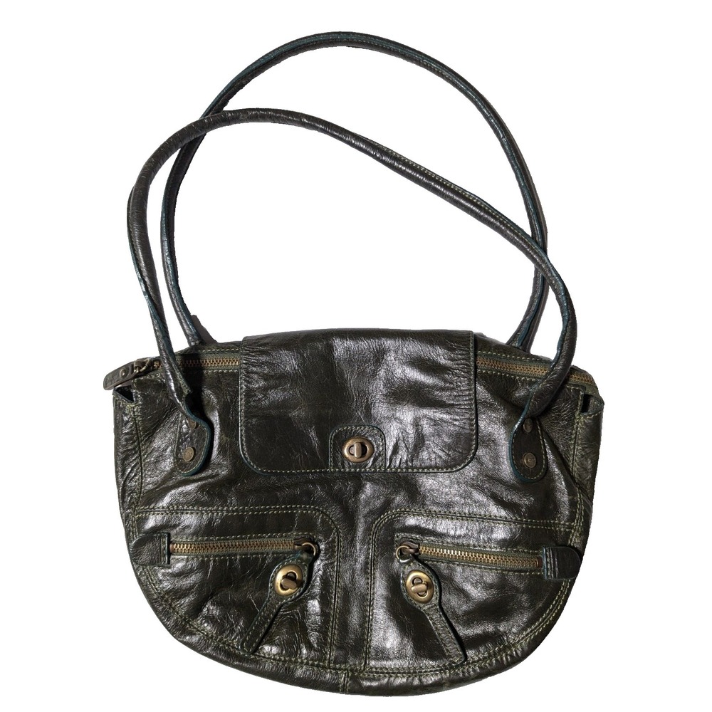 VTG ZIPPO Women Green Leather Shoulder‎ Bag